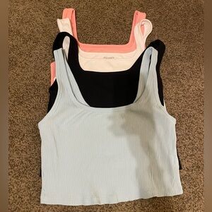 4 Old Navy Tank Tops: Light Pink, White, Black & Light Blue